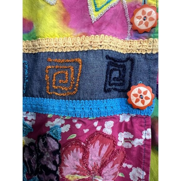 Vintage Women Patchwork Embroidered Jacket Sz M Boho Hippie Art to Wear Tie Dye - Picture 5 of 8